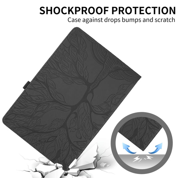 For Amazon Kindle Fire HD8 2015-2019 Tree Life Embossed Rotation Leather Tablet Case(Black)