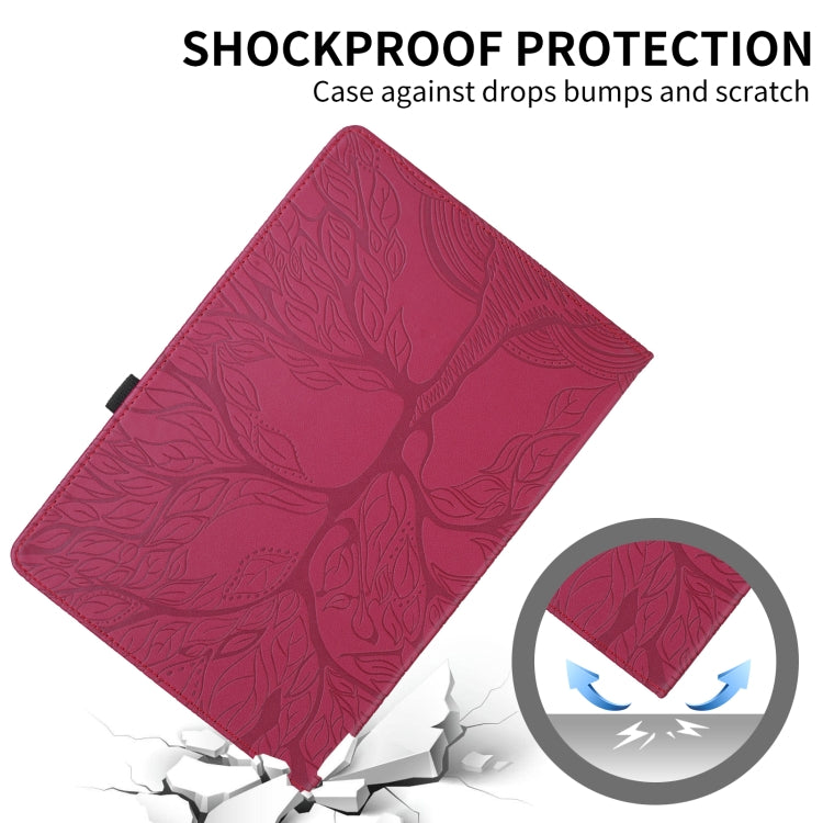 For Amazon Kindle Paperwhite 5 Tree Life Embossed Rotation Leather Smart Tablet Case(Red)