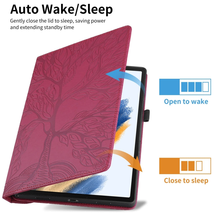 For Amazon Kindle Paperwhite 5 Tree Life Embossed Rotation Leather Smart Tablet Case(Red)
