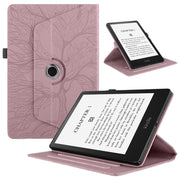 For Amazon Kindle Paperwhite 5 Tree Life Embossed Rotation Leather Smart Tablet Case(Rose Gold)