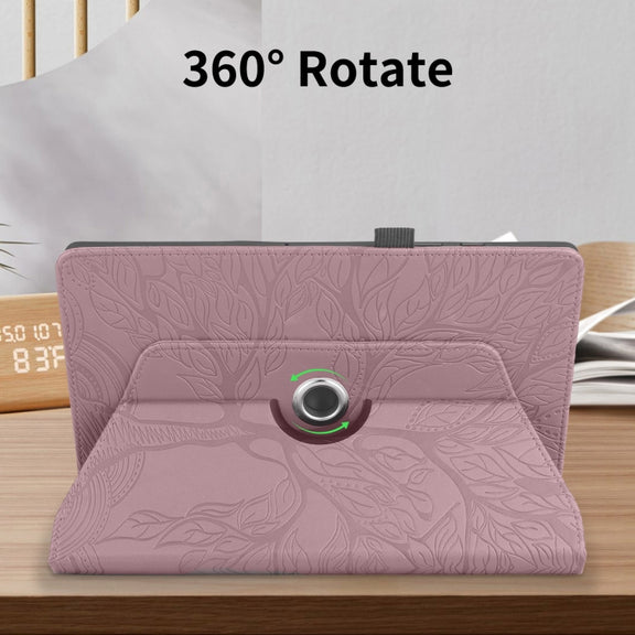 For Amazon Kindle Paperwhite 5 Tree Life Embossed Rotation Leather Smart Tablet Case(Rose Gold)