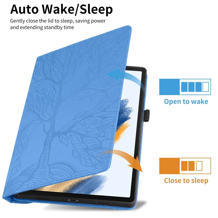 For Amazon Kindle Paperwhite 5 Tree Life Embossed Rotation Leather Smart Tablet Case(Blue)