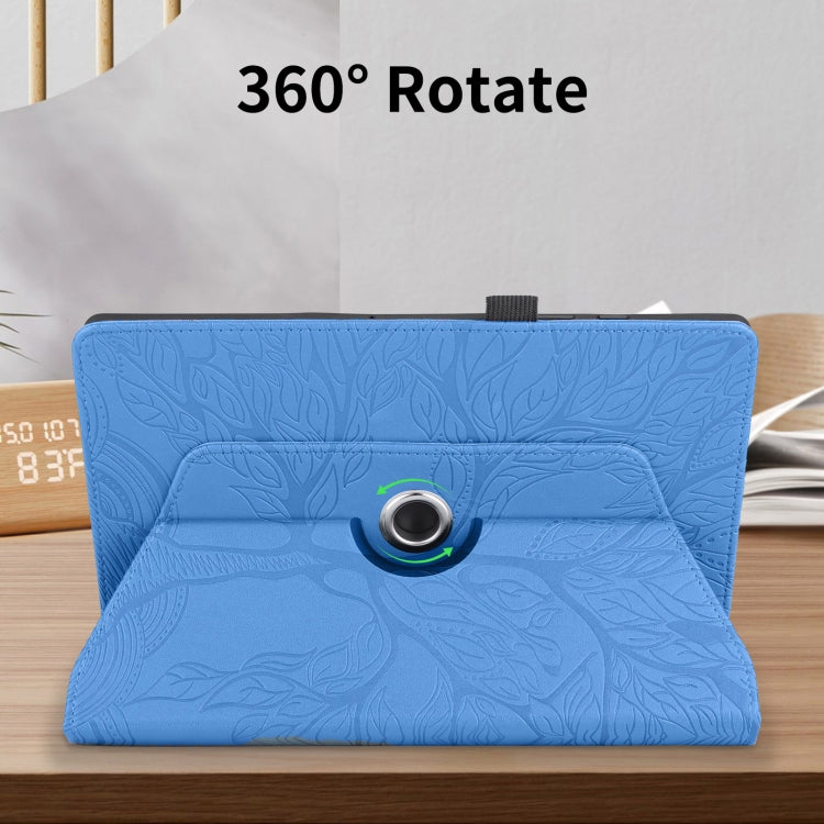 For Amazon Kindle Paperwhite 5 Tree Life Embossed Rotation Leather Smart Tablet Case(Blue)