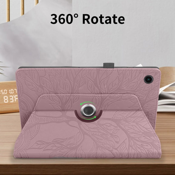 For Lenovo Tab M10 Plus 10.6 3rd Gen Tree Life Embossed Rotation Leather Smart Tablet Case(Rose Gold)