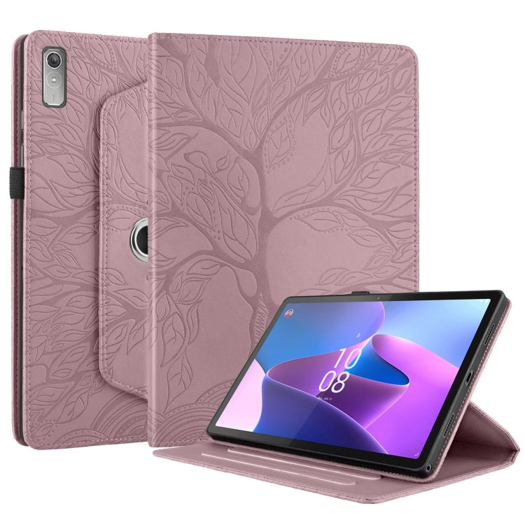For Lenovo Xiaoxin Pad 11 2nd 2023 Tree Life Embossed Rotation Leather Tablet Case(Rose Gold)