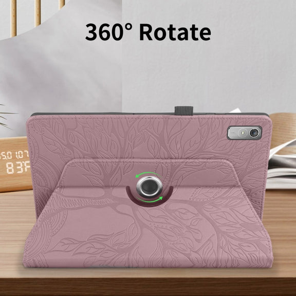 For Lenovo Xiaoxin Pad 11 2nd 2023 Tree Life Embossed Rotation Leather Tablet Case(Rose Gold)