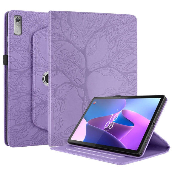 For Lenovo Xiaoxin Pad 11 2nd 2023 Tree Life Embossed Rotation Leather Tablet Case(Purple)