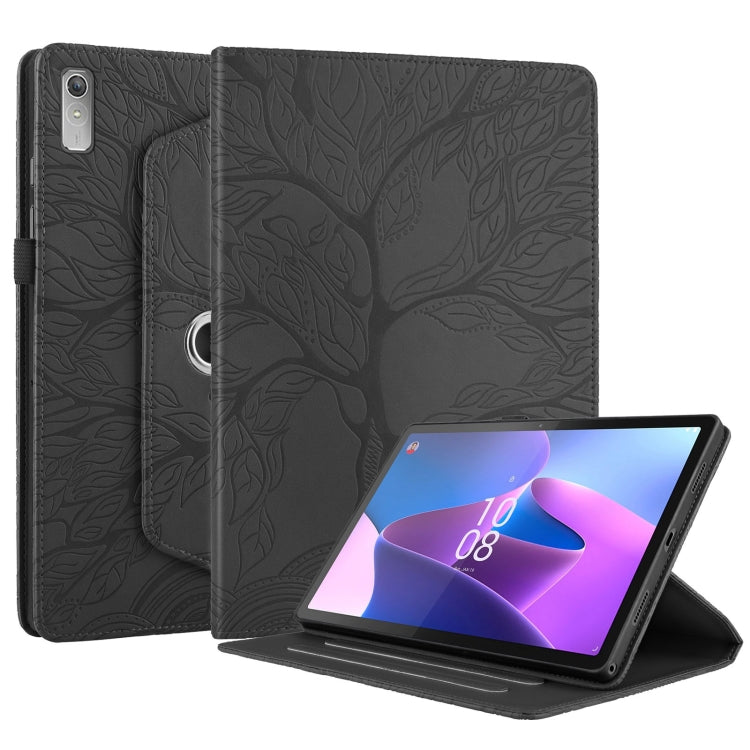 For Lenovo Xiaoxin Pad 11 2nd 2023 Tree Life Embossed Rotation Leather Tablet Case(Black)