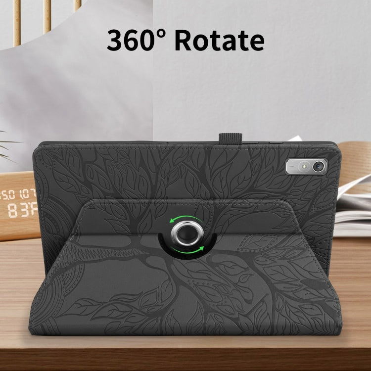 For Lenovo Xiaoxin Pad 11 2nd 2023 Tree Life Embossed Rotation Leather Tablet Case(Black)