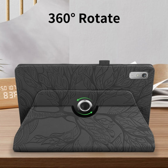 For Lenovo Xiaoxin Pad 11 2nd 2023 Tree Life Embossed Rotation Leather Tablet Case(Black)