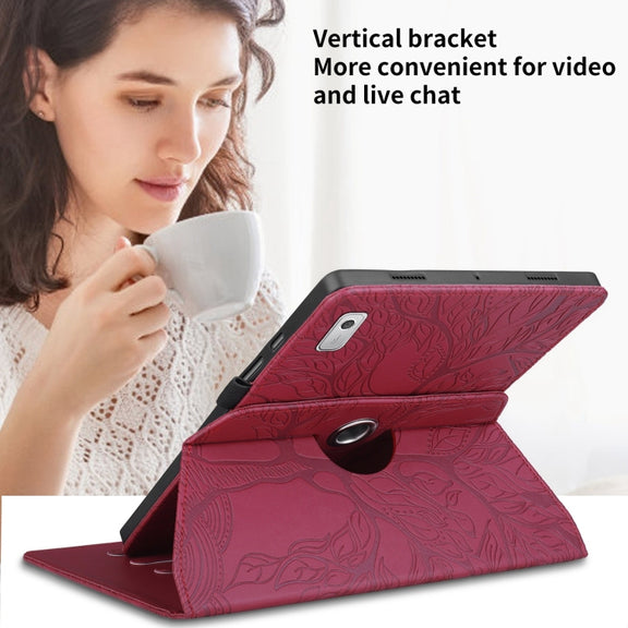 For Lenovo Tab M9 Tree Life Embossed Rotation Leather Tablet Case(Red)