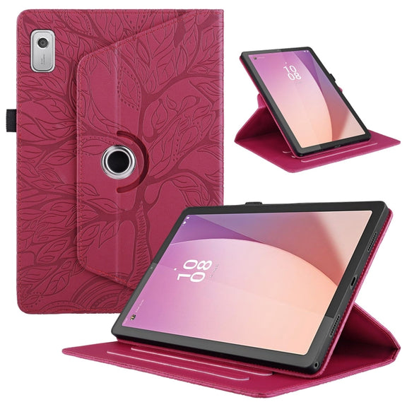 For Lenovo Tab M9 Tree Life Embossed Rotation Leather Tablet Case(Red)