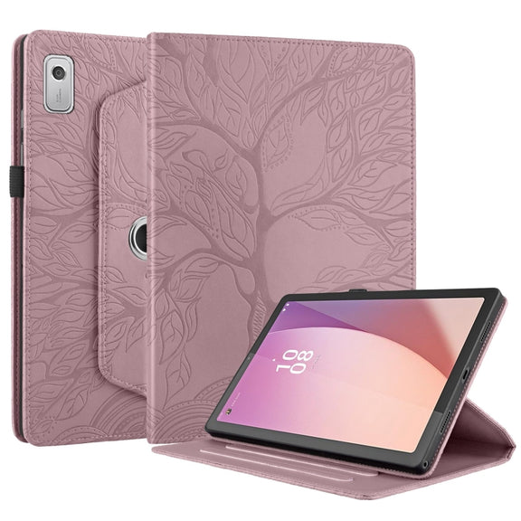 For Lenovo Tab M9 Tree Life Embossed Rotation Leather Tablet Case(Rose Gold)