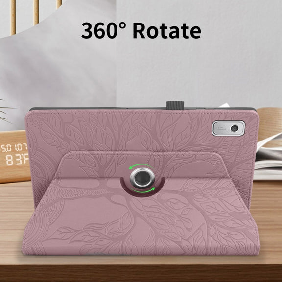 For Lenovo Tab M9 Tree Life Embossed Rotation Leather Tablet Case(Rose Gold)