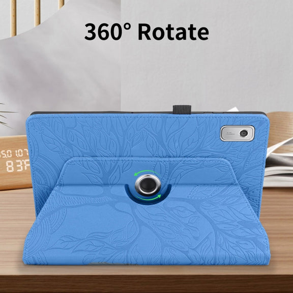 For Lenovo Tab M9 Tree Life Embossed Rotation Leather Tablet Case(Blue)
