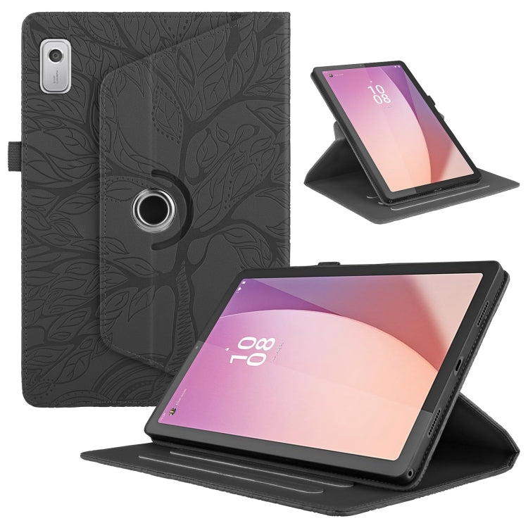 For Lenovo Tab M9 Tree Life Embossed Rotation Leather Tablet Case(Black)