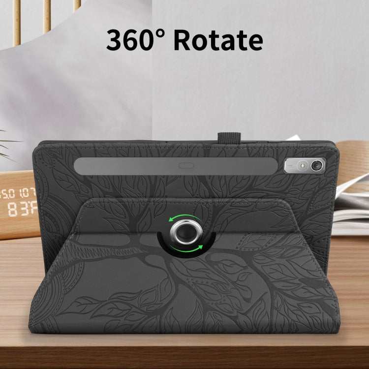 For Lenovo Tab P11 Pro 2nd / Xiaoxin Pad 11 Pro Tree Life Embossed Rotation Leather Tablet Case(Black)