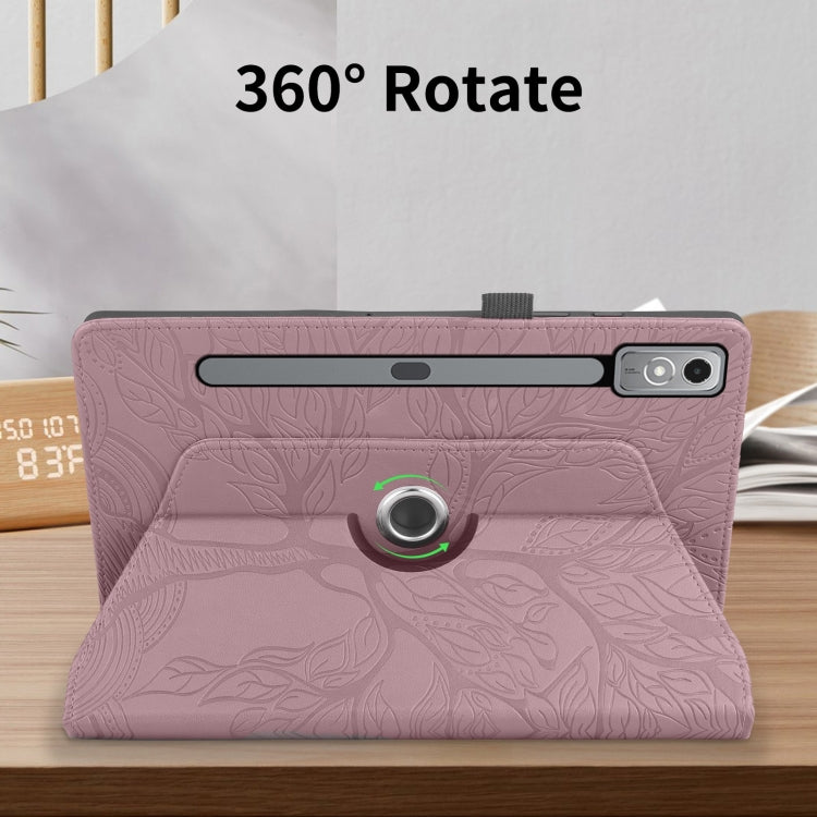 For Lenovo Tab P12 / Xiaoxin Pad Pro 12.7 Tree Life Embossed Rotation Leather Tablet Case(Rose Gold)