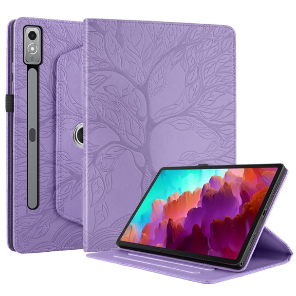 For Lenovo Tab P12 / Xiaoxin Pad Pro 12.7 Tree Life Embossed Rotation Leather Tablet Case(Purple)