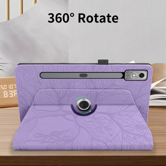 For Lenovo Tab P12 / Xiaoxin Pad Pro 12.7 Tree Life Embossed Rotation Leather Tablet Case(Purple)