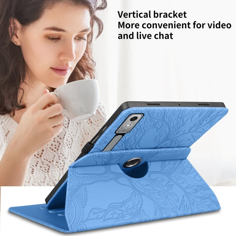 For Lenovo Tab P12 / Xiaoxin Pad Pro 12.7 Tree Life Embossed Rotation Leather Tablet Case(Blue)