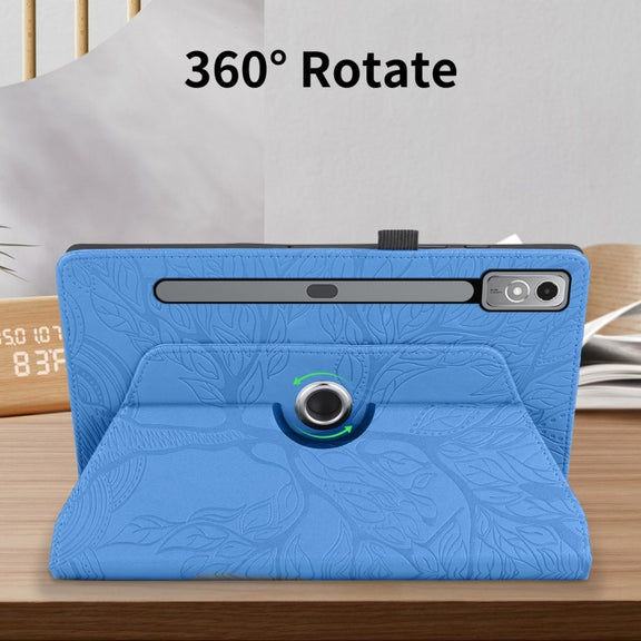 For Lenovo Tab P12 / Xiaoxin Pad Pro 12.7 Tree Life Embossed Rotation Leather Tablet Case(Blue)