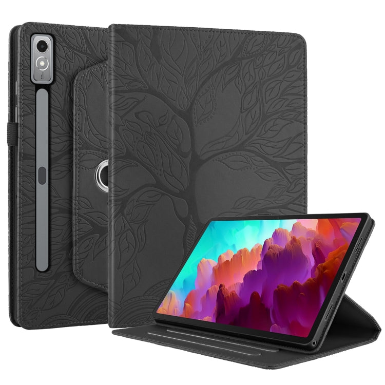 For Lenovo Tab P12 / Xiaoxin Pad Pro 12.7 Tree Life Embossed Rotation Leather Tablet Case(Black)