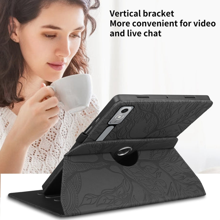 For Lenovo Tab P12 / Xiaoxin Pad Pro 12.7 Tree Life Embossed Rotation Leather Tablet Case(Black)