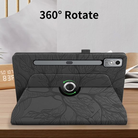 For Lenovo Tab P12 / Xiaoxin Pad Pro 12.7 Tree Life Embossed Rotation Leather Tablet Case(Black)