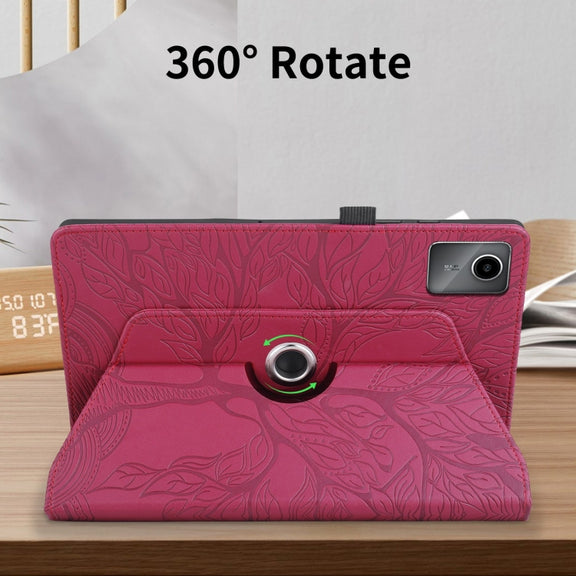 For Lenovo Tab M11 / Xiaoxin Pad 11 2024 Tree Life Embossed Rotation Leather Tablet Case(Red)