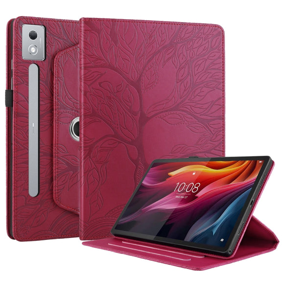 For Lenovo Tab P12 / Xiaoxin Pad Pro 12.7 2025 Tree Life Embossed Rotation Leather Tablet Case(Red)