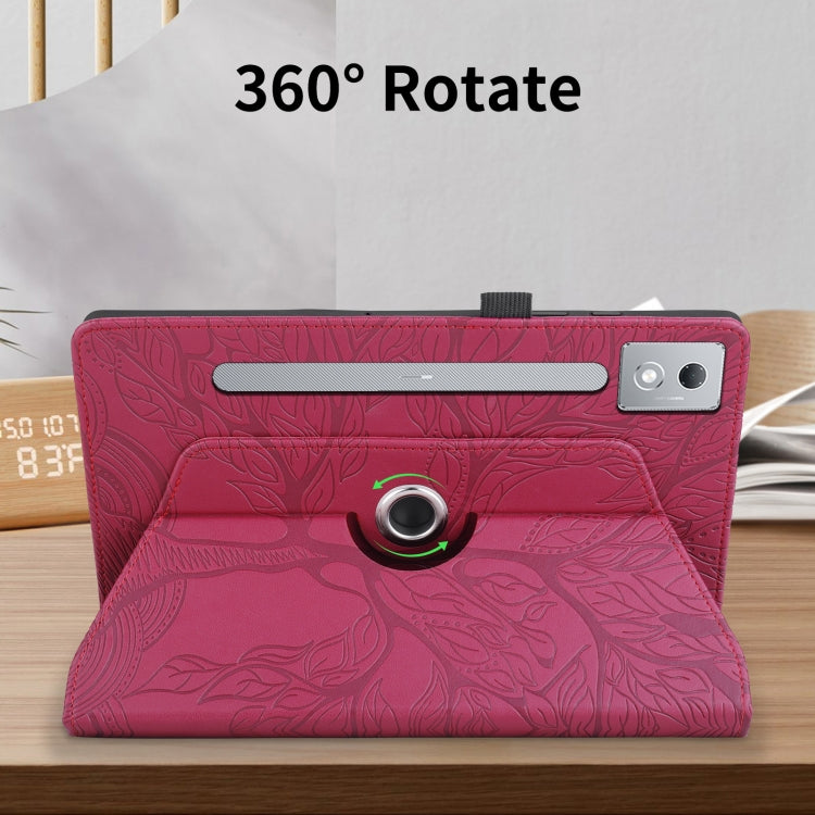 For Lenovo Tab P12 / Xiaoxin Pad Pro 12.7 2025 Tree Life Embossed Rotation Leather Tablet Case(Red)