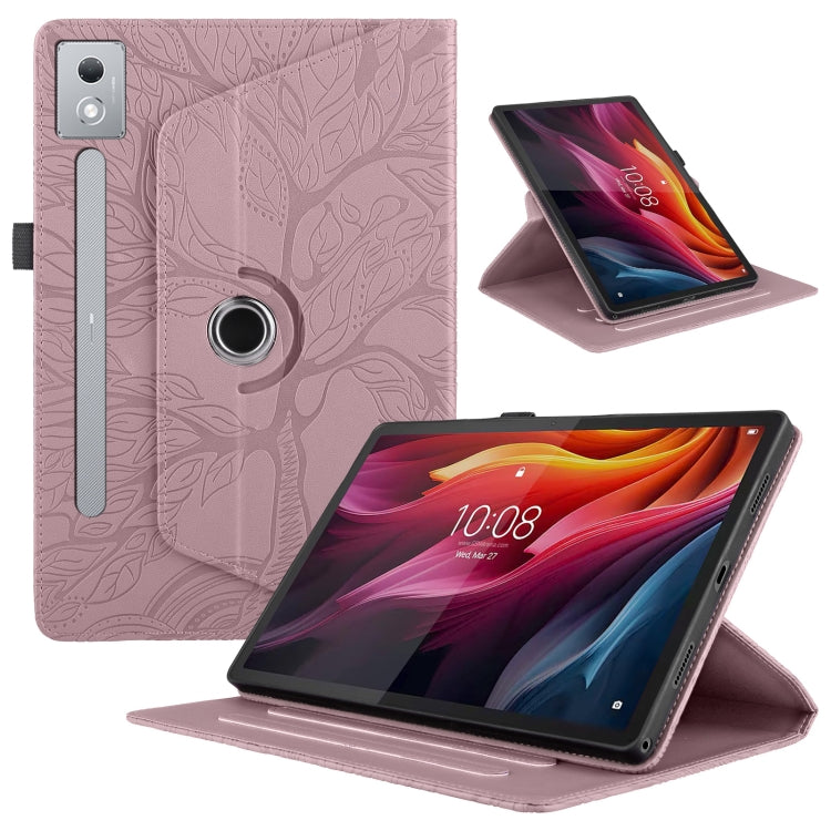 For Lenovo Tab P12 / Xiaoxin Pad Pro 12.7 2025 Tree Life Embossed Rotation Leather Tablet Case(Rose Gold)