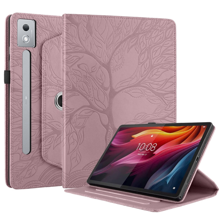 For Lenovo Tab P12 / Xiaoxin Pad Pro 12.7 2025 Tree Life Embossed Rotation Leather Tablet Case(Rose Gold)
