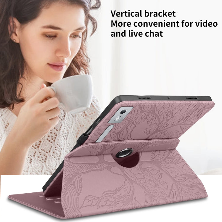 For Lenovo Tab P12 / Xiaoxin Pad Pro 12.7 2025 Tree Life Embossed Rotation Leather Tablet Case(Rose Gold)
