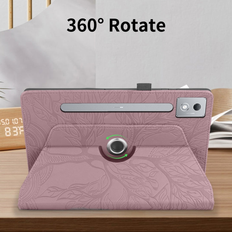 For Lenovo Tab P12 / Xiaoxin Pad Pro 12.7 2025 Tree Life Embossed Rotation Leather Tablet Case(Rose Gold)