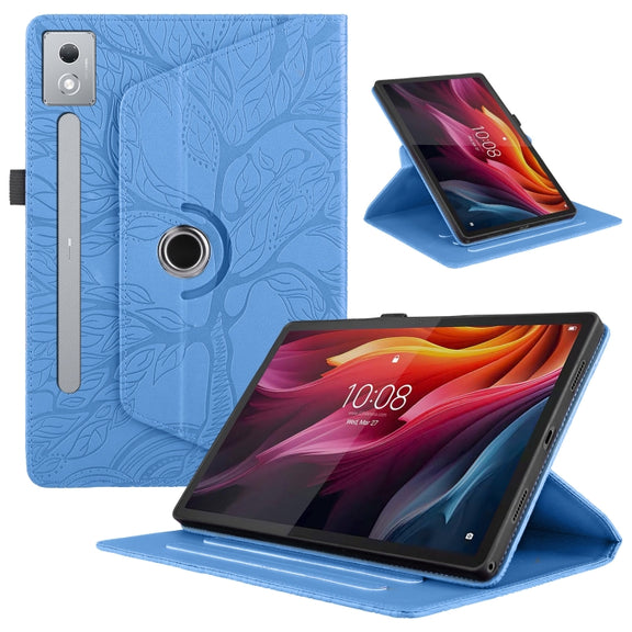 For Lenovo Tab P12 / Xiaoxin Pad Pro 12.7 2025 Tree Life Embossed Rotation Leather Tablet Case(Blue)
