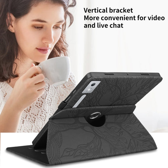 For Lenovo Tab P12 / Xiaoxin Pad Pro 12.7 2025 Tree Life Embossed Rotation Leather Tablet Case(Black)