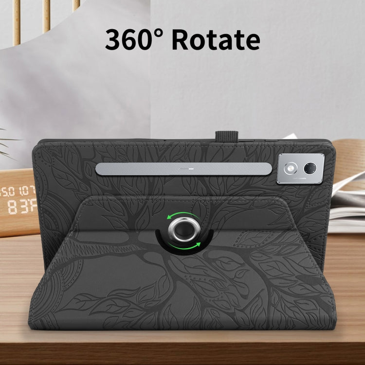 For Lenovo Tab P12 / Xiaoxin Pad Pro 12.7 2025 Tree Life Embossed Rotation Leather Tablet Case(Black)