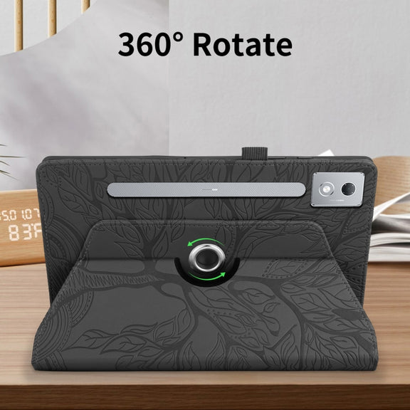 For Lenovo Tab P12 / Xiaoxin Pad Pro 12.7 2025 Tree Life Embossed Rotation Leather Tablet Case(Black)