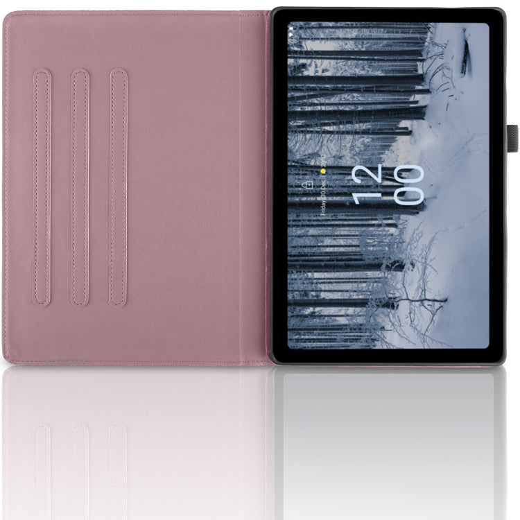 For Nokia T21 Tree Life Embossed Rotation Leather Tablet Case(Rose Gold)