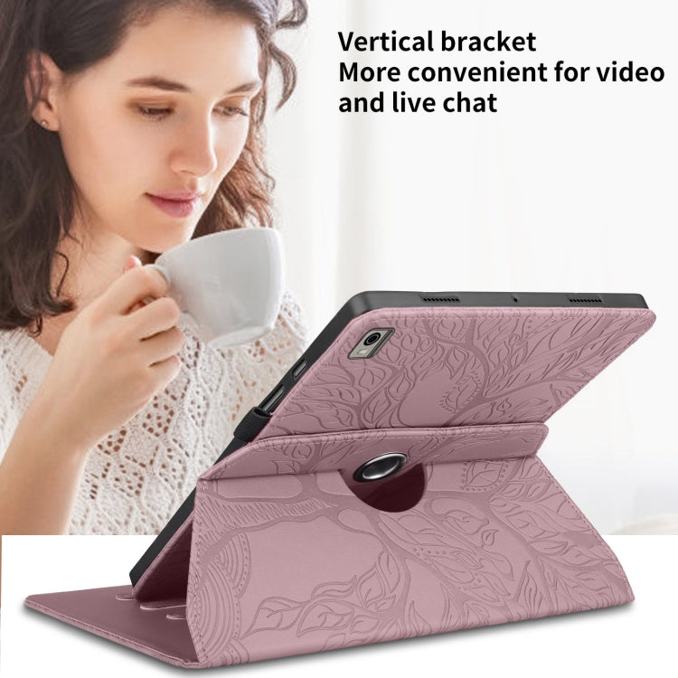 For Nokia T21 Tree Life Embossed Rotation Leather Tablet Case(Rose Gold)