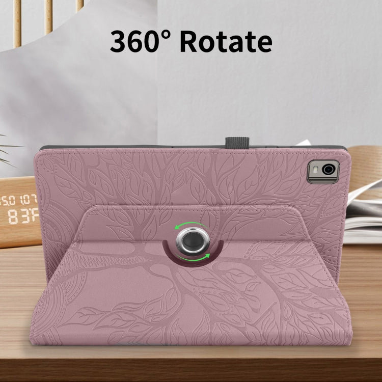 For Nokia T21 Tree Life Embossed Rotation Leather Tablet Case(Rose Gold)