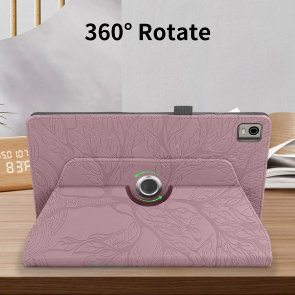 For Nokia T21 Tree Life Embossed Rotation Leather Tablet Case(Rose Gold)