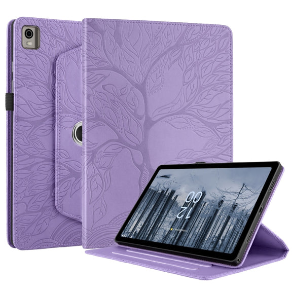 For Nokia T21 Tree Life Embossed Rotation Leather Tablet Case(Purple)