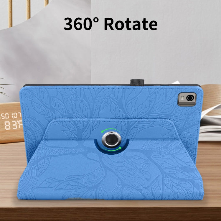 For Nokia T21 Tree Life Embossed Rotation Leather Tablet Case(Blue)