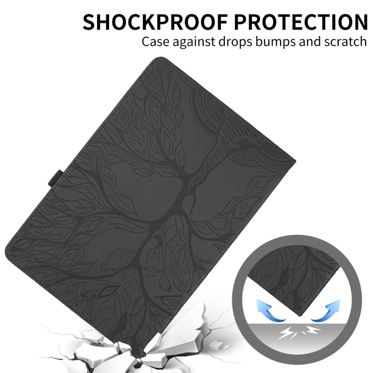 For Nokia T21 Tree Life Embossed Rotation Leather Tablet Case(Black)