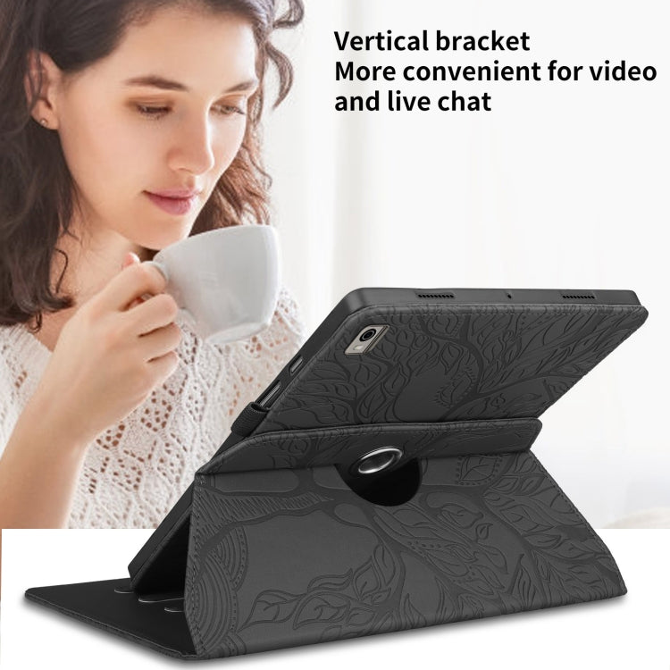For Nokia T21 Tree Life Embossed Rotation Leather Tablet Case(Black)