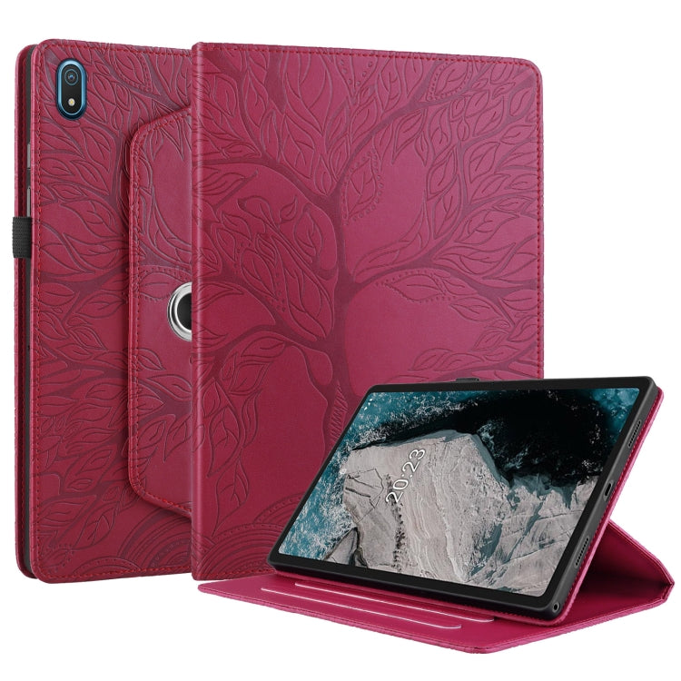 For Nokia T20 10.4 2021 Tree Life Embossed Rotation Leather Tablet Case(Red)