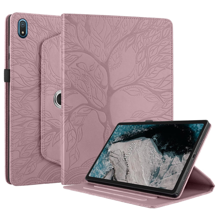 For Nokia T20 10.4 2021 Tree Life Embossed Rotation Leather Tablet Case(Rose Gold)